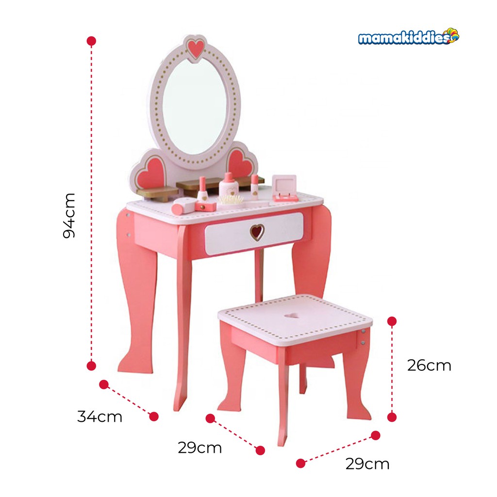 MAMAKIDDIES WOODEN TOY DRESSING TABLE SET AND CHAIR SET (W08H102) The